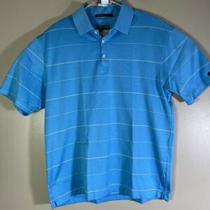 Nike Tiger Woods Collection Blue Striped Dri-fit Golf Polo Shirt Men Large